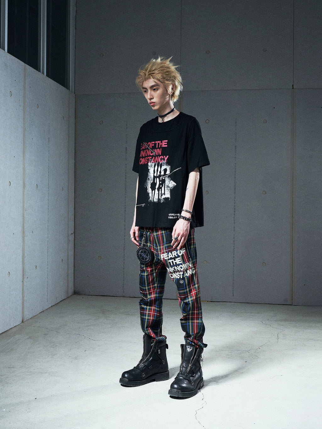 VENTUREK Double Layer Multi Zipper Destroyed Punk Rock Print Tee