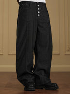 YADcrew Five Button Black Denim Baggy Jeans