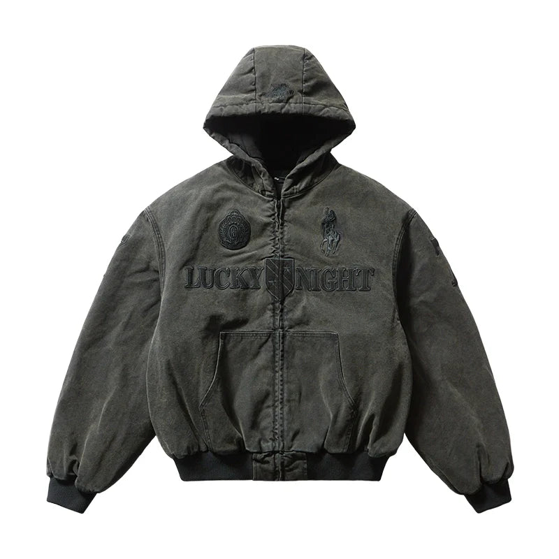 Remedy Embroidered Washed Hooded Bomber Jacket
