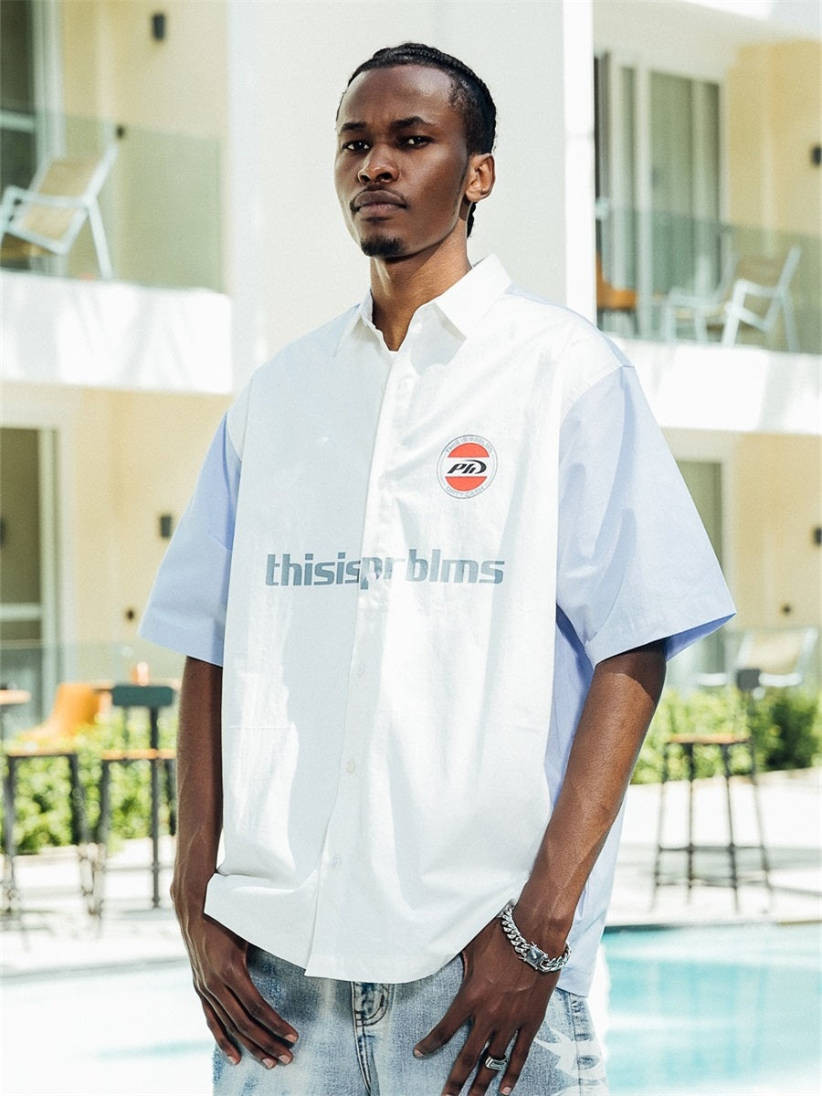 PRBLMS Contrast Color Stitching LOGO Short Sleeved Shirt
