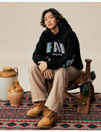 MEDM Ethnic Embroidered Patch Pearl Oversized Hoodie