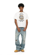 ANTIDOTE Washed Ripped Holes Light Blue Flared Jeans