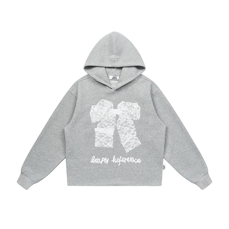 EMPTY REFERENCE Lace Bow Printed Hoodie