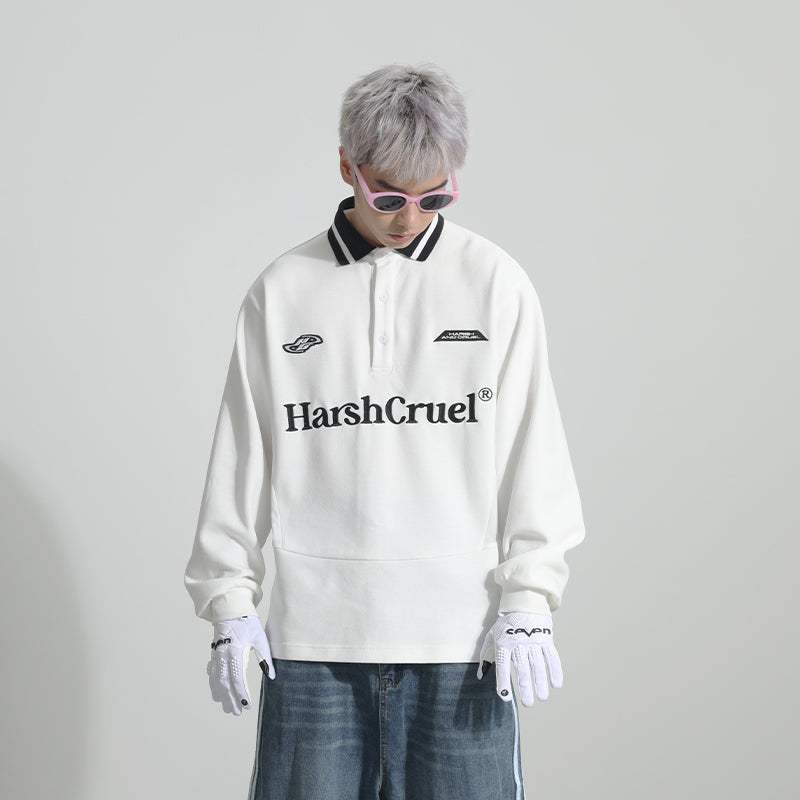 Harsh and Cruel Patchwork Embroidery Long Sleeve POLO