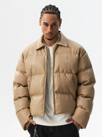 MEDM PU Leather 3D Embroidered Puffer Jacket