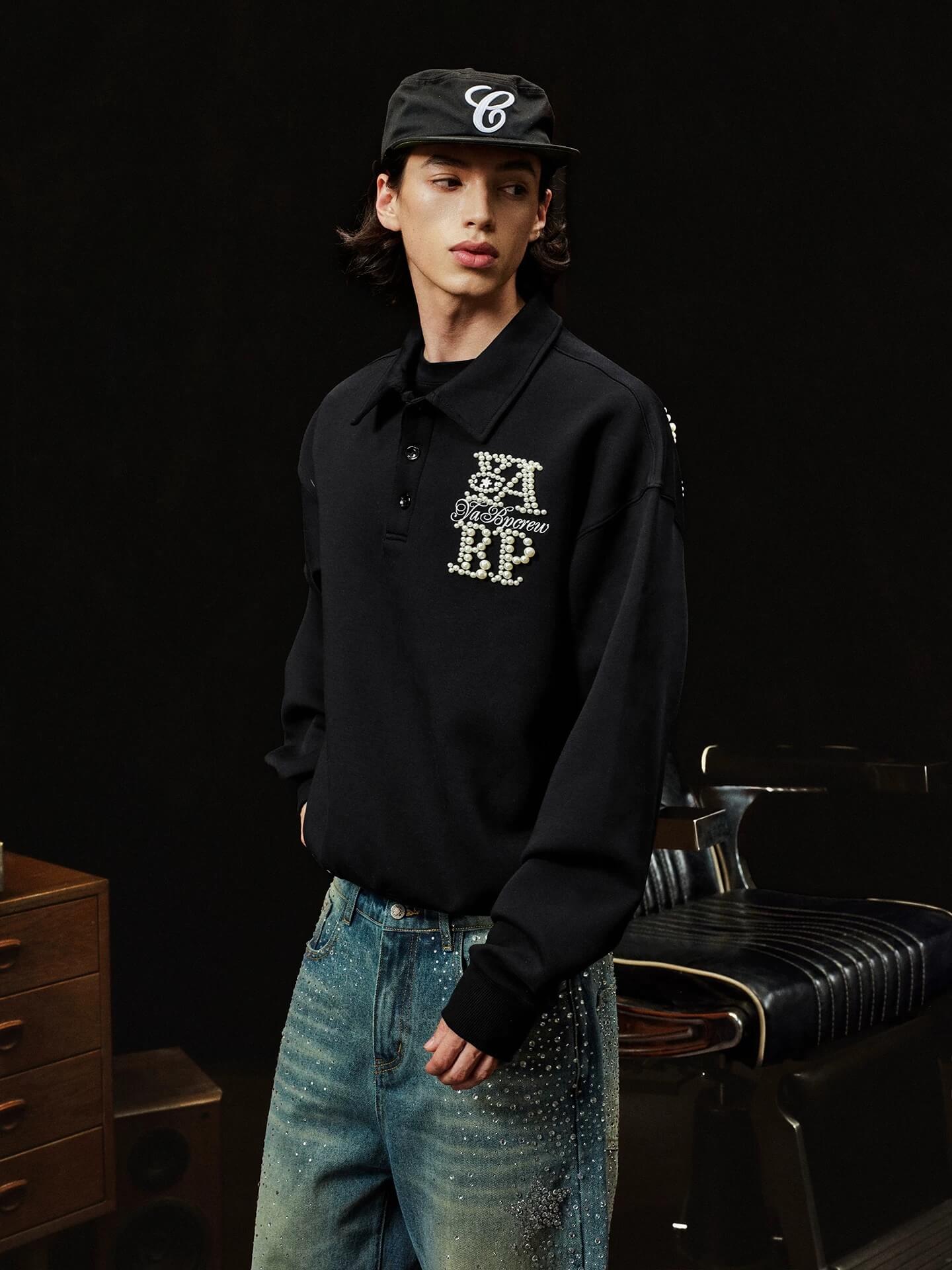 YADcrew x BIPOLAR Pearl Embellished Air Layer Polo Shirt