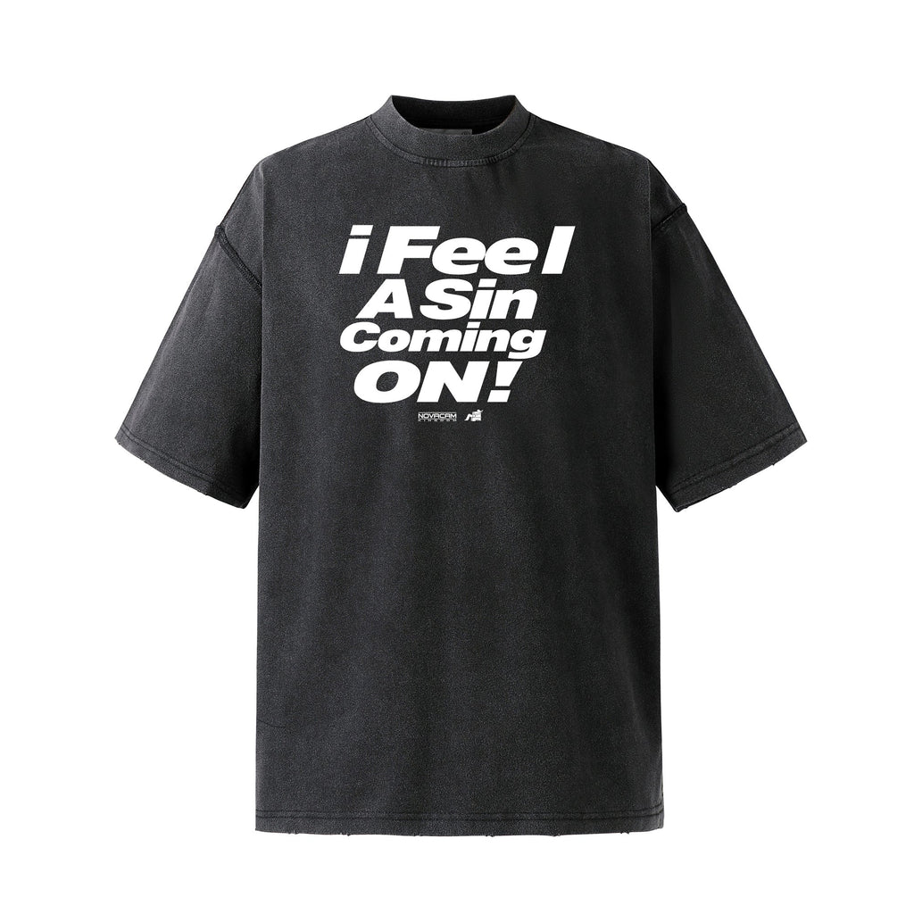 NOVACAM Vintage Letter Washed Black Stitch Tee