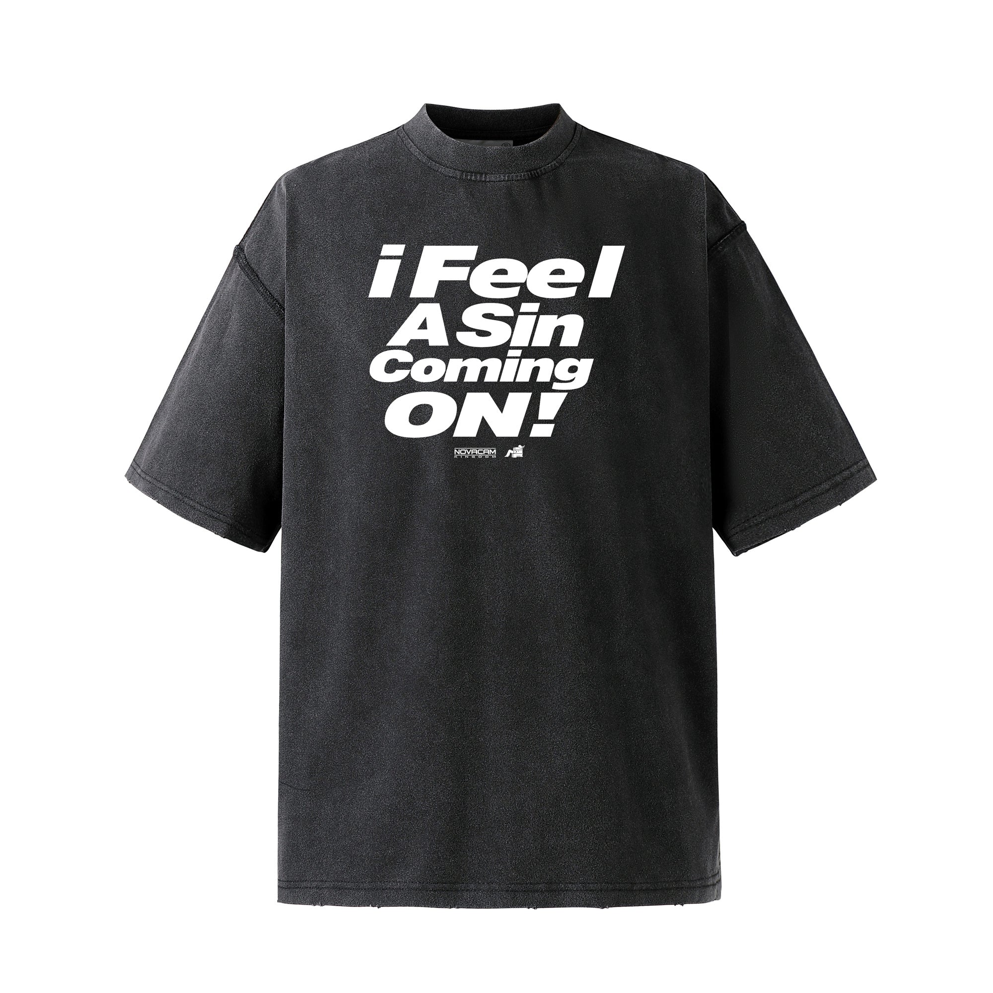 NOVACAM Vintage Letter Washed Black Stitch Tee