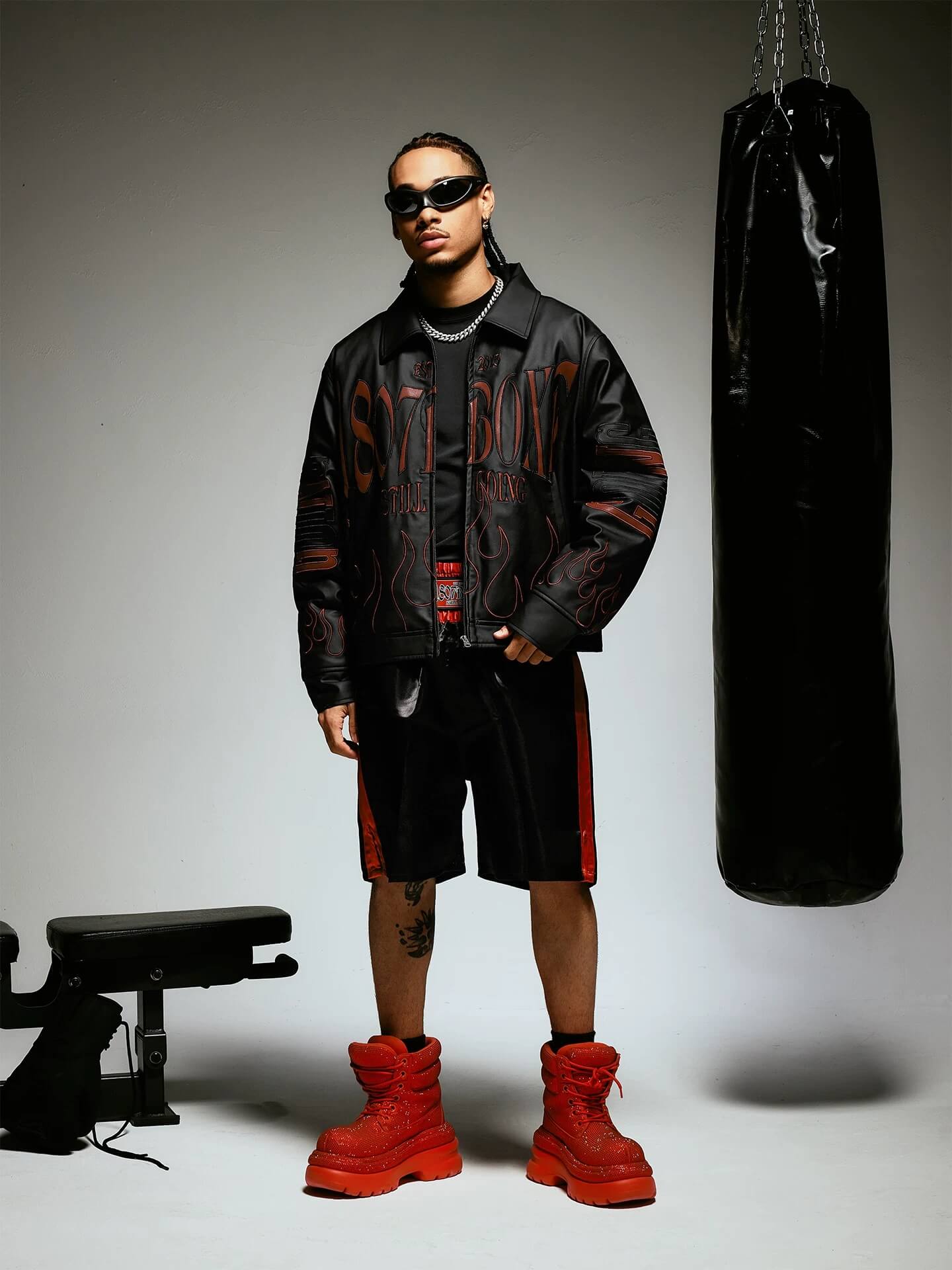 1807 Embroidered Patch PU Leather Racing Jacket