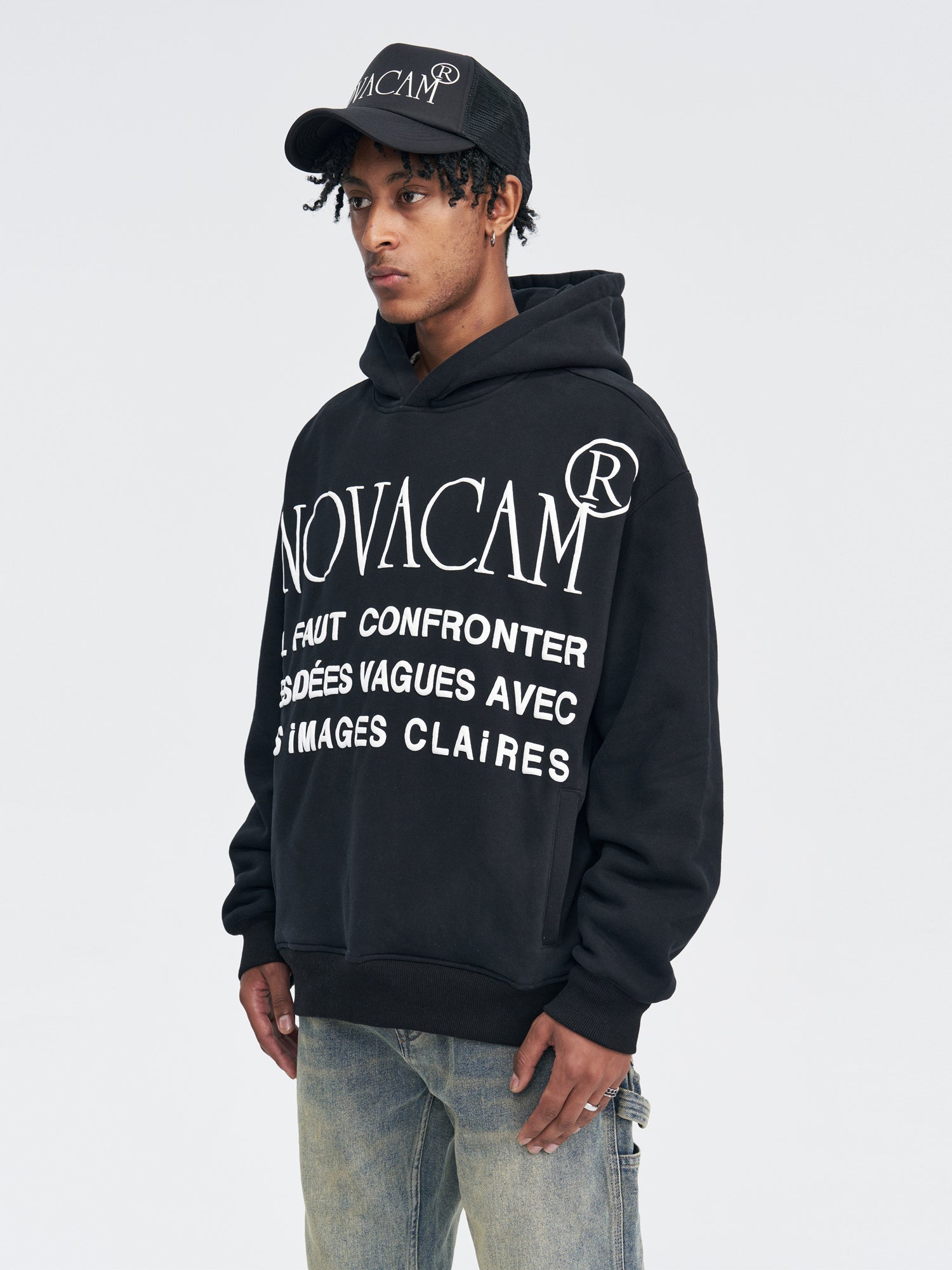 NOVACAM Slogan Puff Print Logo Hoodie