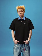 YADcrew Double Collar Layered Twisted Plaid Polo