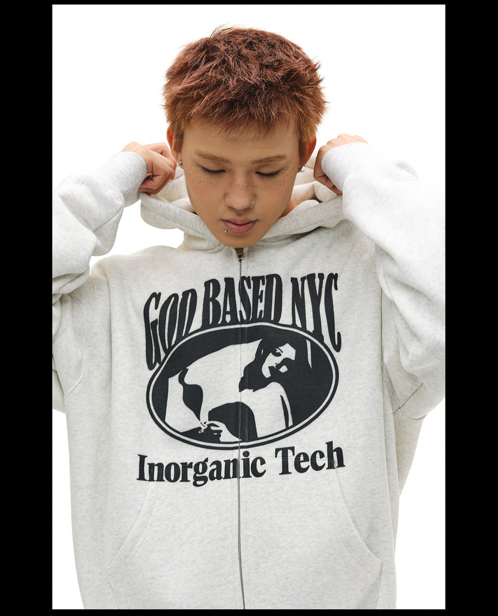 NOVACAM Vintage Print Zip Up Hoodie
