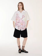 EMPTY REFERENCE Striped Floral Print Short Sleeve Shirt