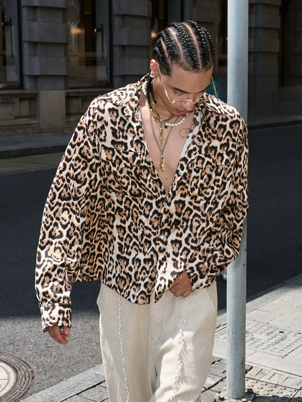 STEEPC Leopard Print Long Sleeve Shirt