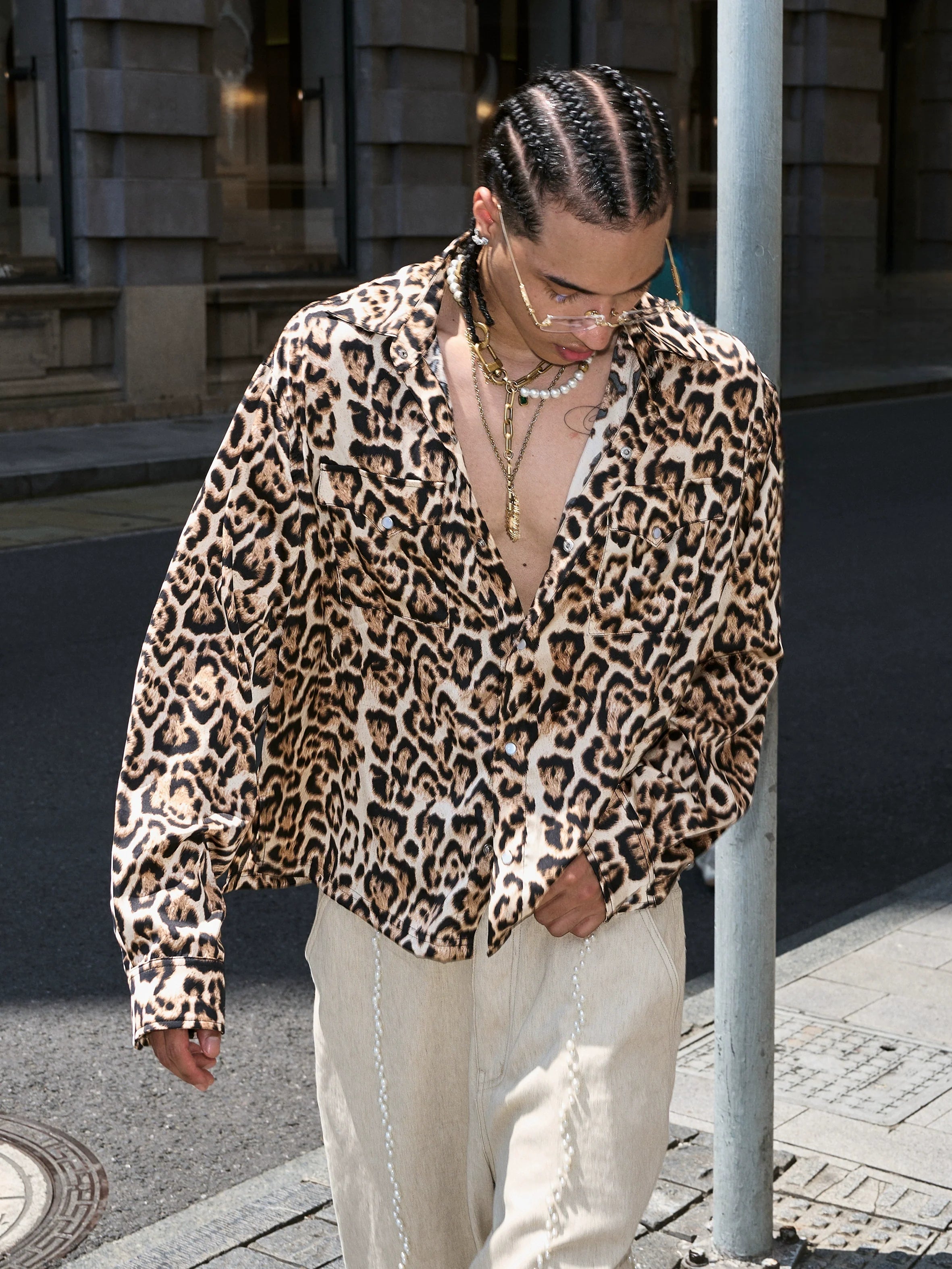 STEEPC Leopard Print Long Sleeve Shirt