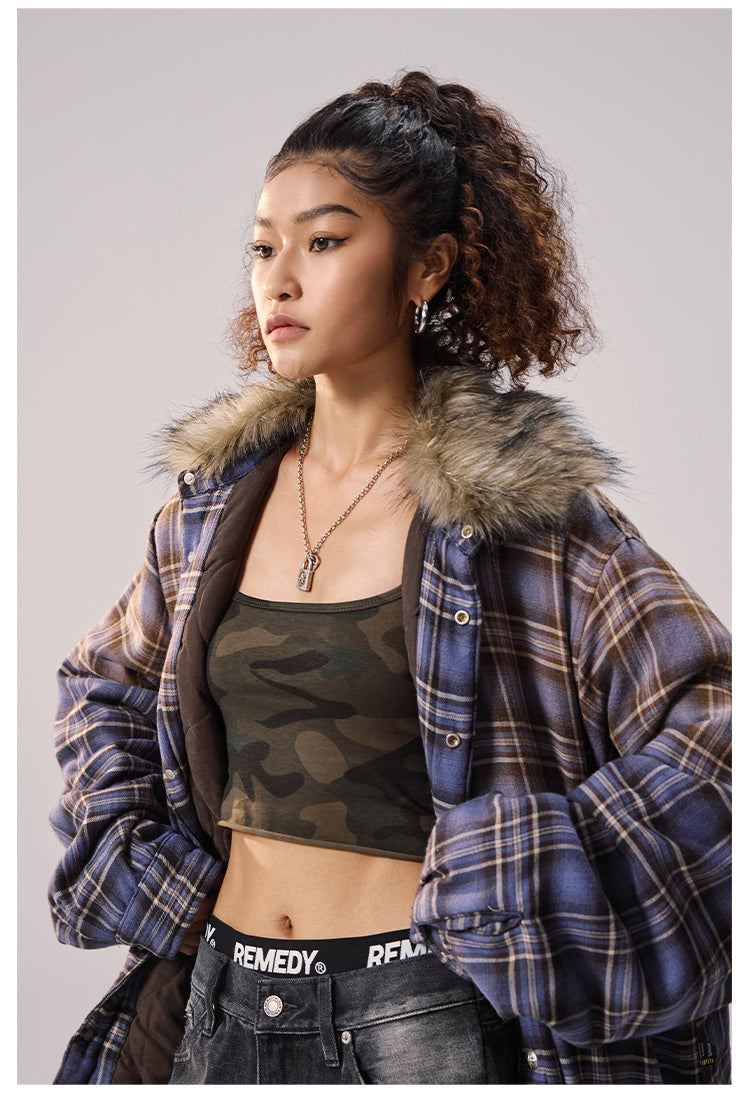 Remedy Gradient Plaid Quilted Lined Shirt Jacket