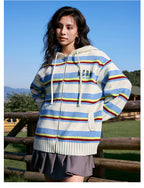 MEDM Colorful Stripes Zip-Up Knit Hoodie