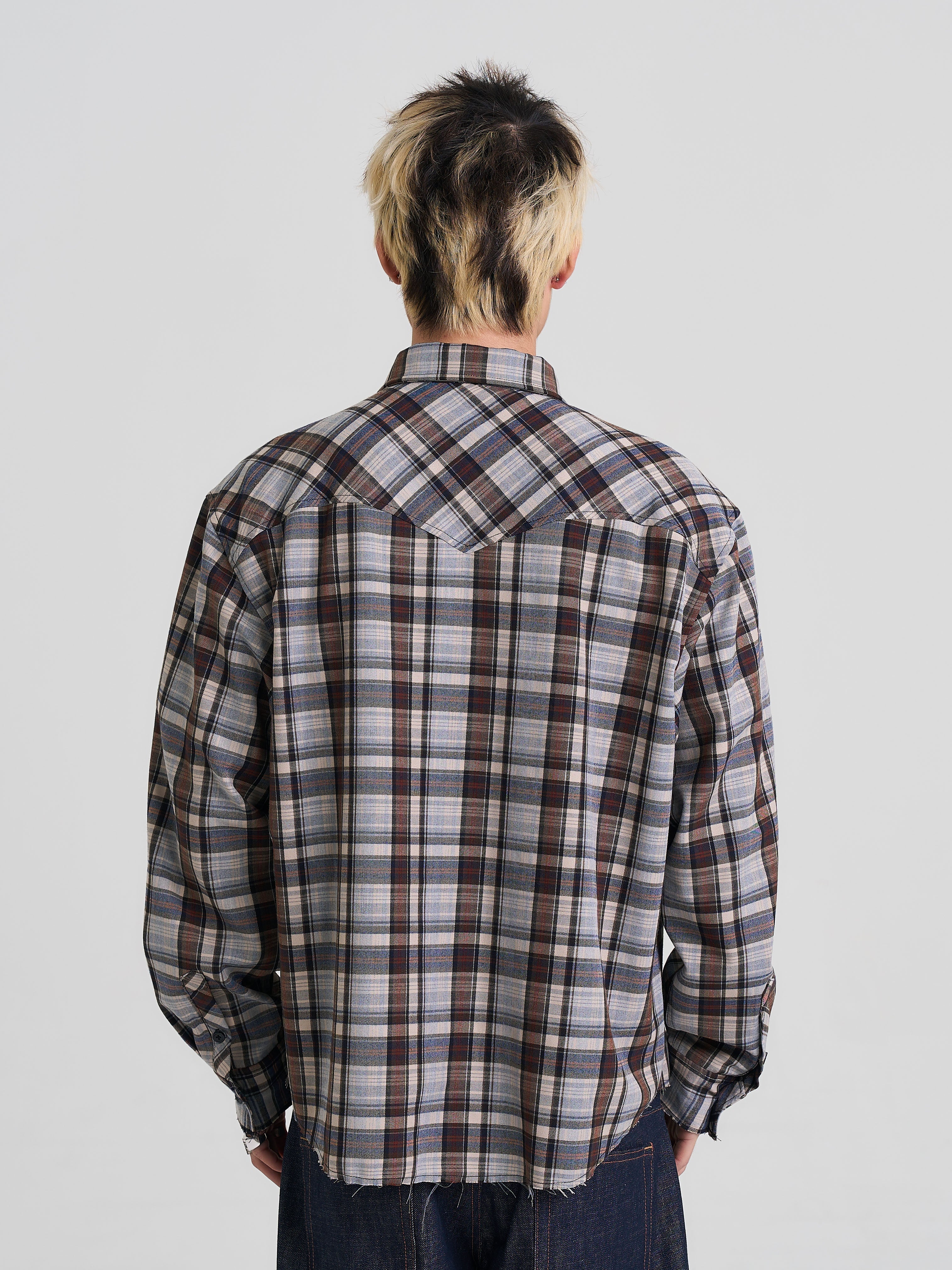 EVILKNIGHT(EK) Plaid Long Sleeve Western Shirt