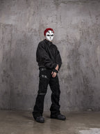 UNDERWATER Aged Silhouette Shirred Biker Armor Zip-Up Hoodie