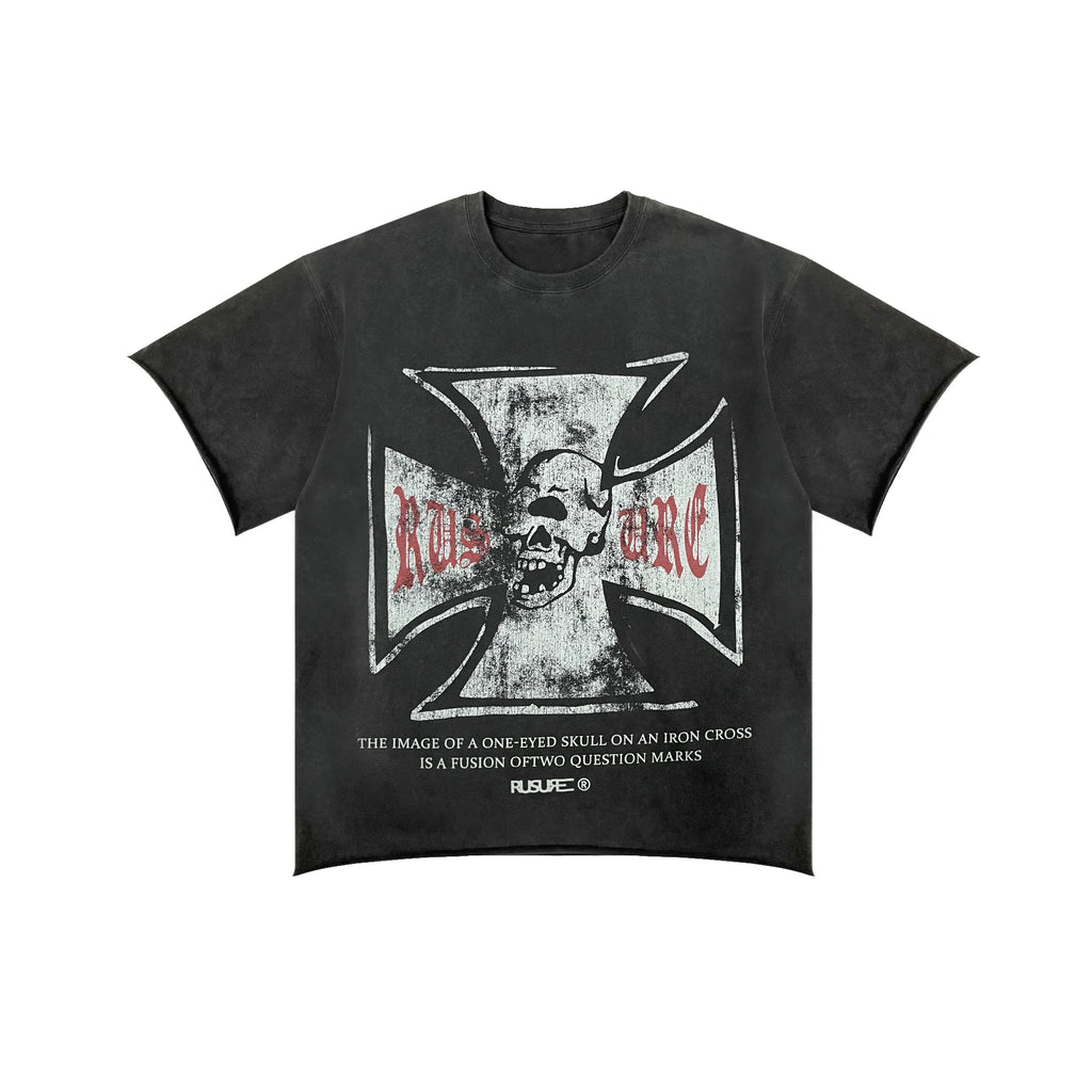 RUSURE Vintage Cross Skull Washed Tee