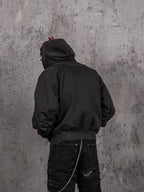 UNDERWATER Aged Silhouette Shirred Biker Armor Zip-Up Hoodie