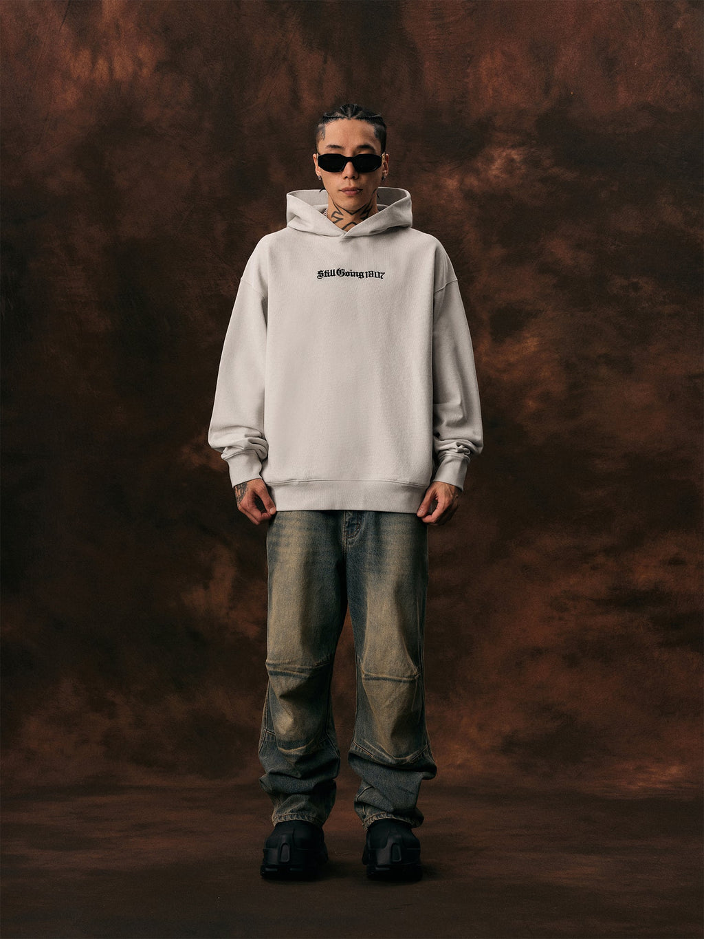 1807 Basic Gothic Font Embroidered Hoodie