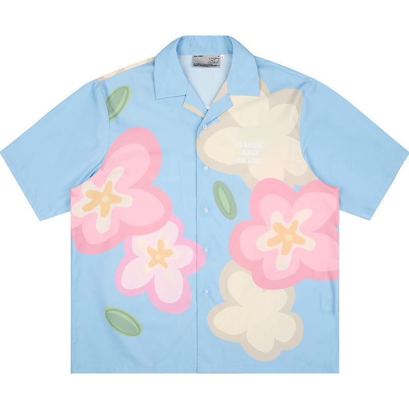 Harsh and Cruel Hand Painted Flowers Print Cuban Shirt