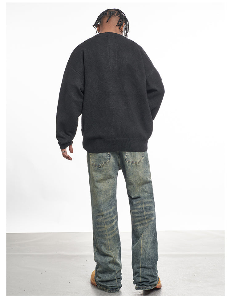 F3F Select Relaxed Fit Henley Neck Knit Sweater