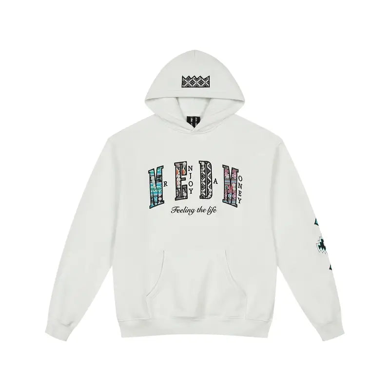 MEDM Ethnic Embroidered Patch Pearl Oversized Hoodie