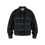 ANTIDOTE Turquoise Studded Pleated Buckle Denim Jacket