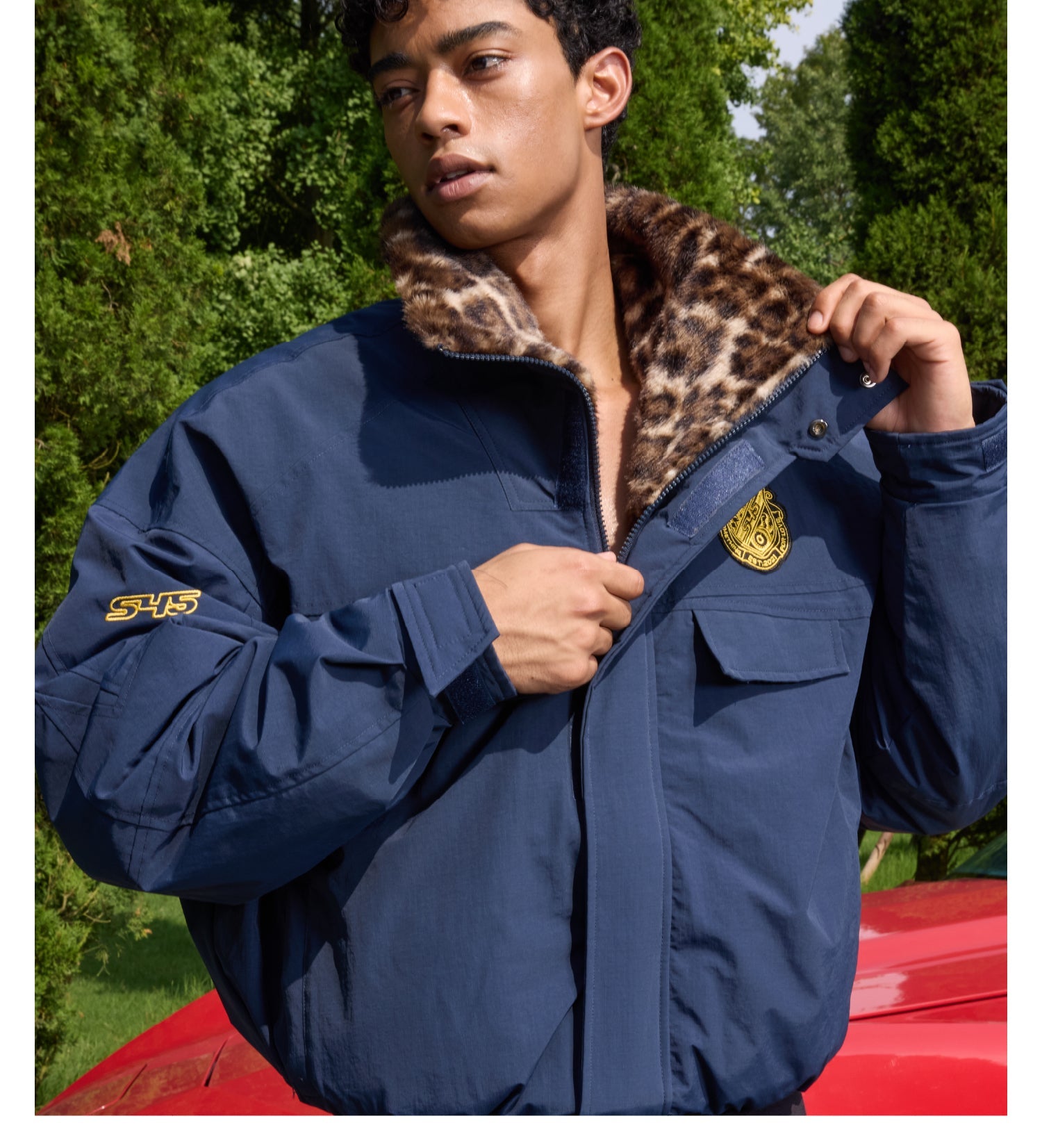S45 Leopard Fur Lined Nylon Tactical Jacket