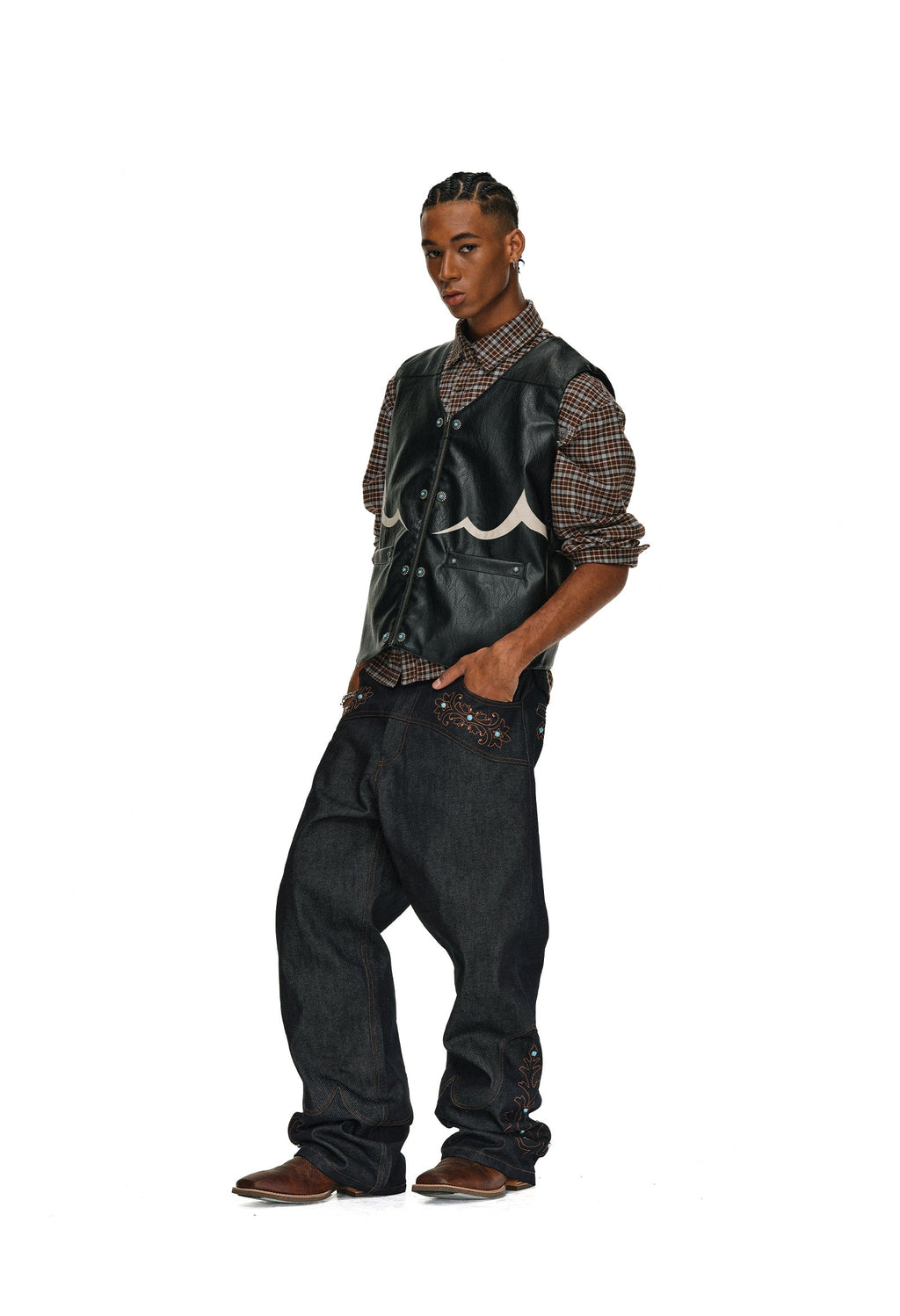ANTIDOTE Turquoise Studded Western PU Leather Biker Vest