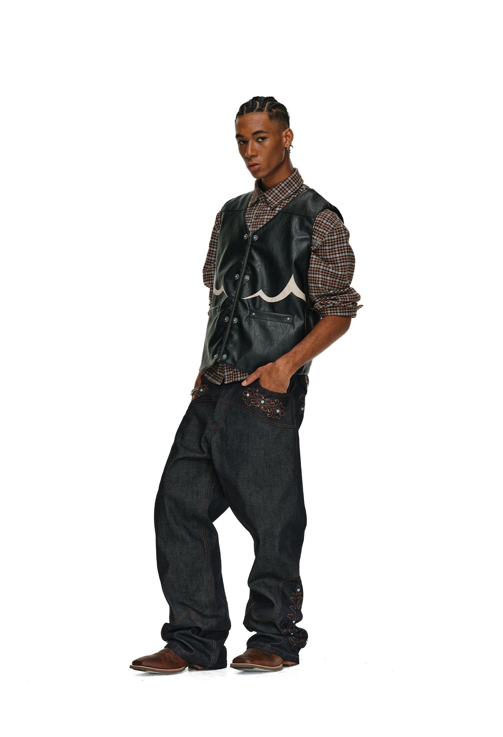 ANTIDOTE Turquoise Studded Western PU Leather Biker Vest