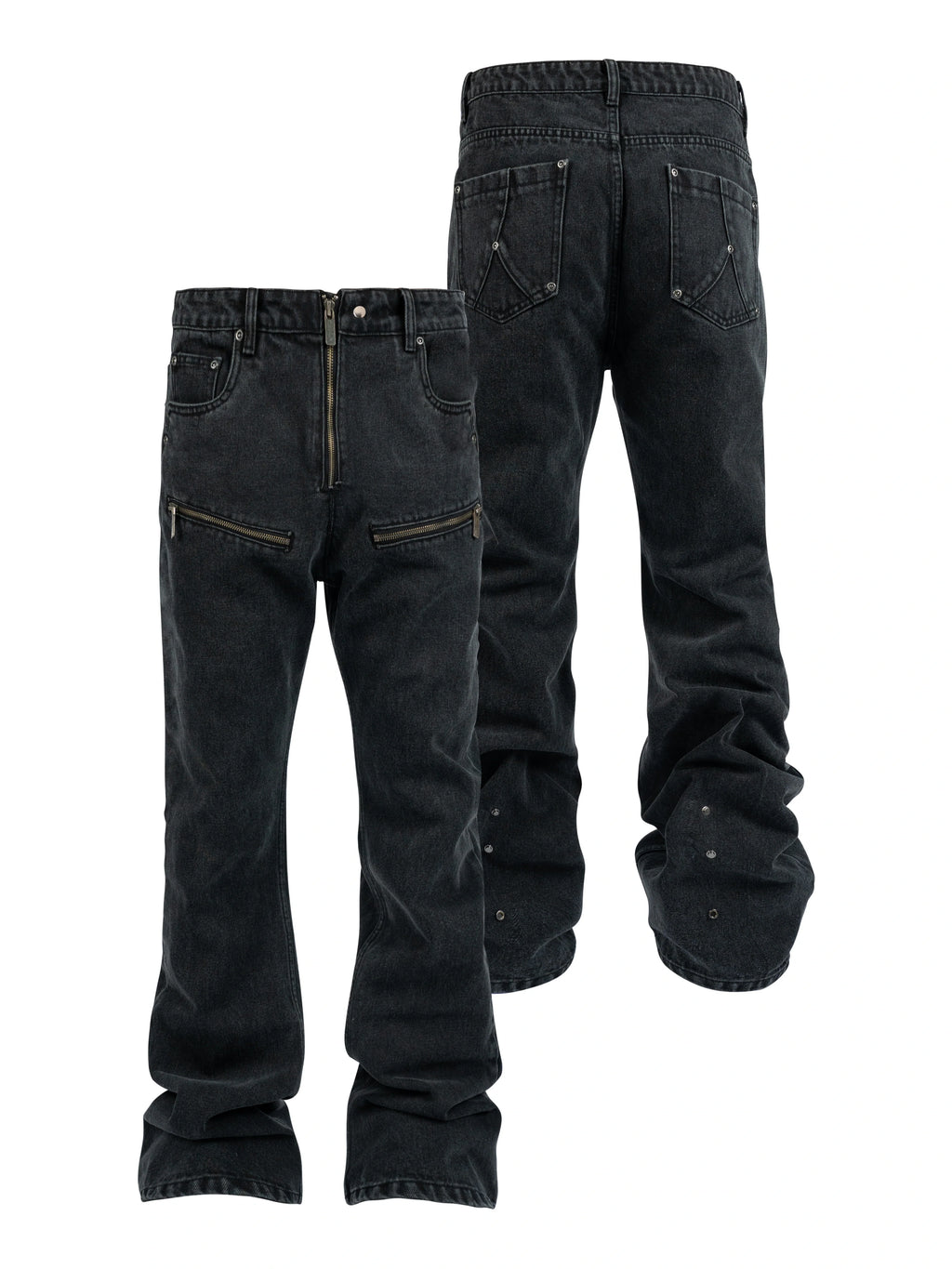 ANTIDOTE Studded Punk Zipper Flared Jeans