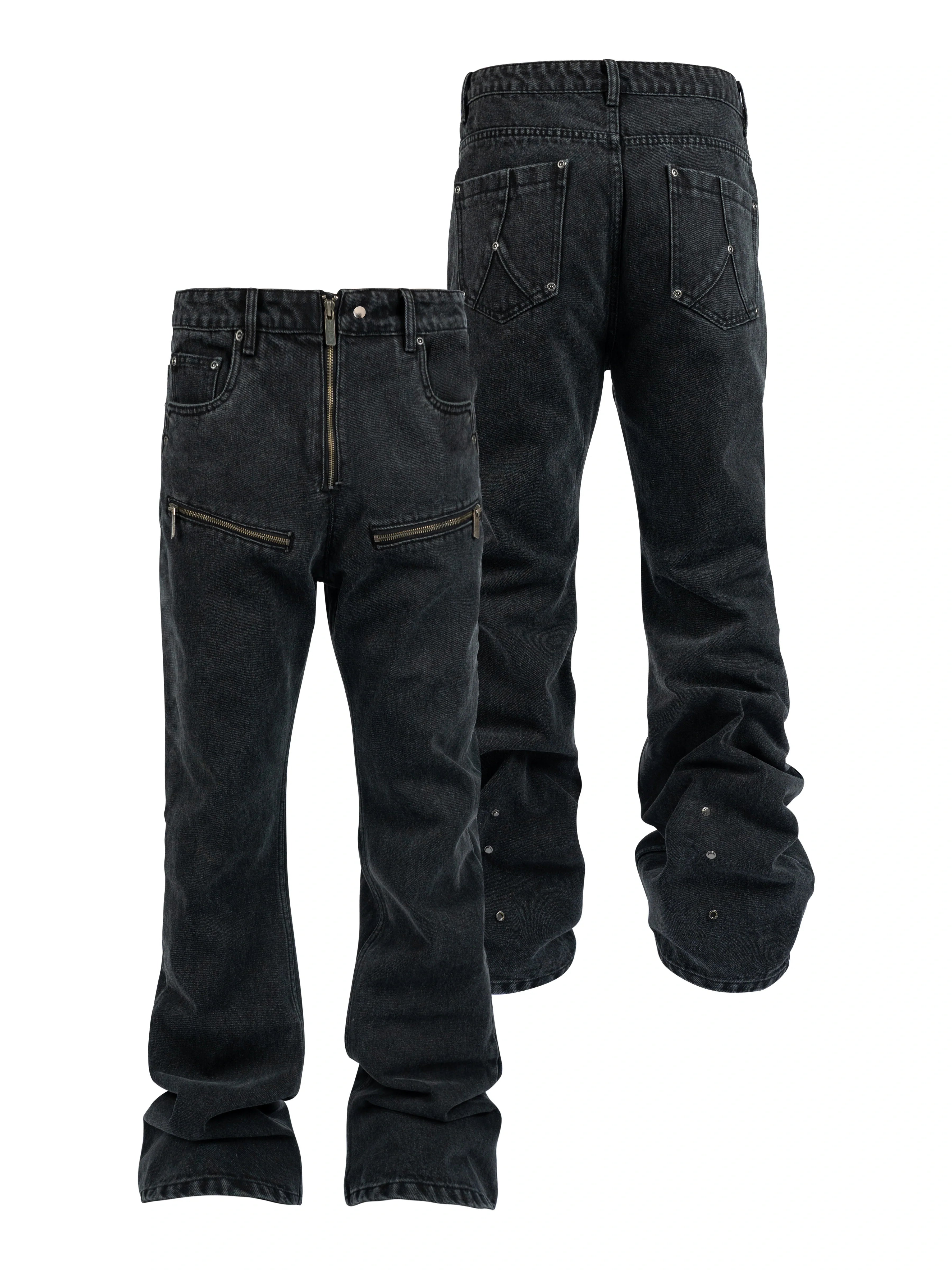 ANTIDOTE Studded Punk Zipper Flared Jeans