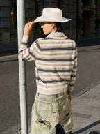 STEEPC Layered Design Knit Striped Long Sleeve Polo