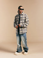 1807 Chain Embroidery Plaid Long Sleeve Shirt