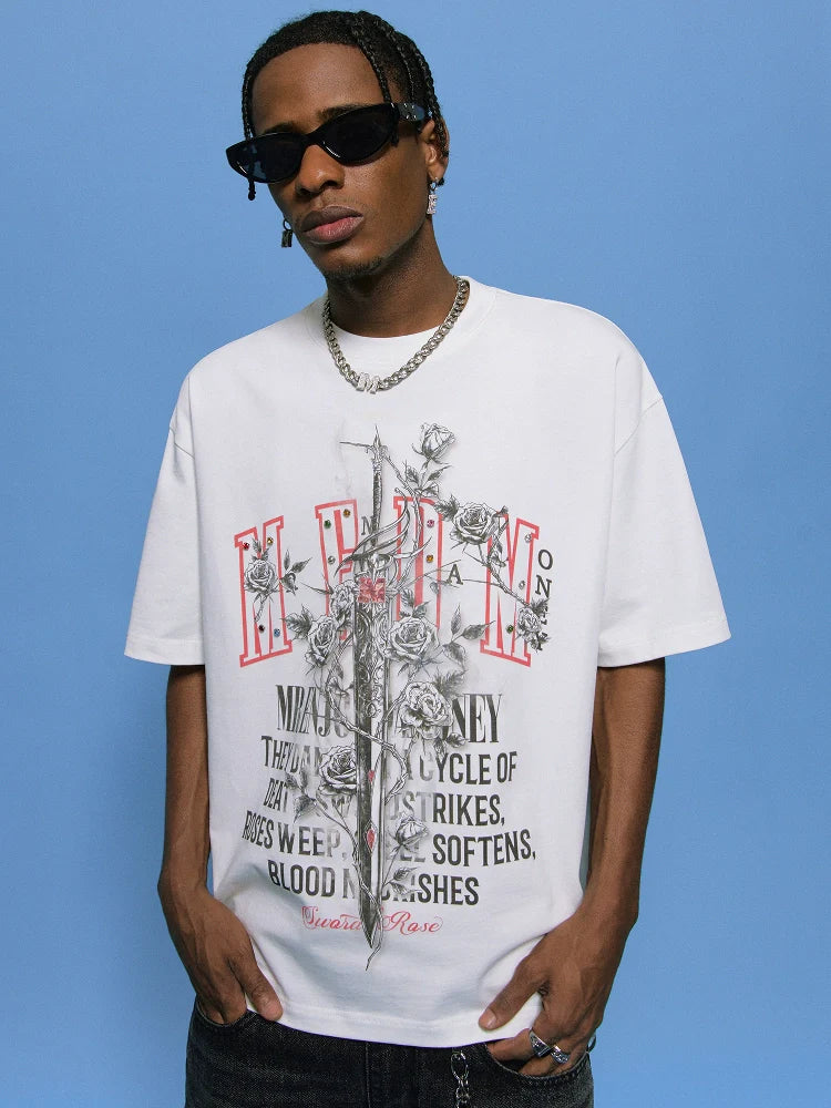 MEDM Sword and Rose Multicolor Diamond Tee