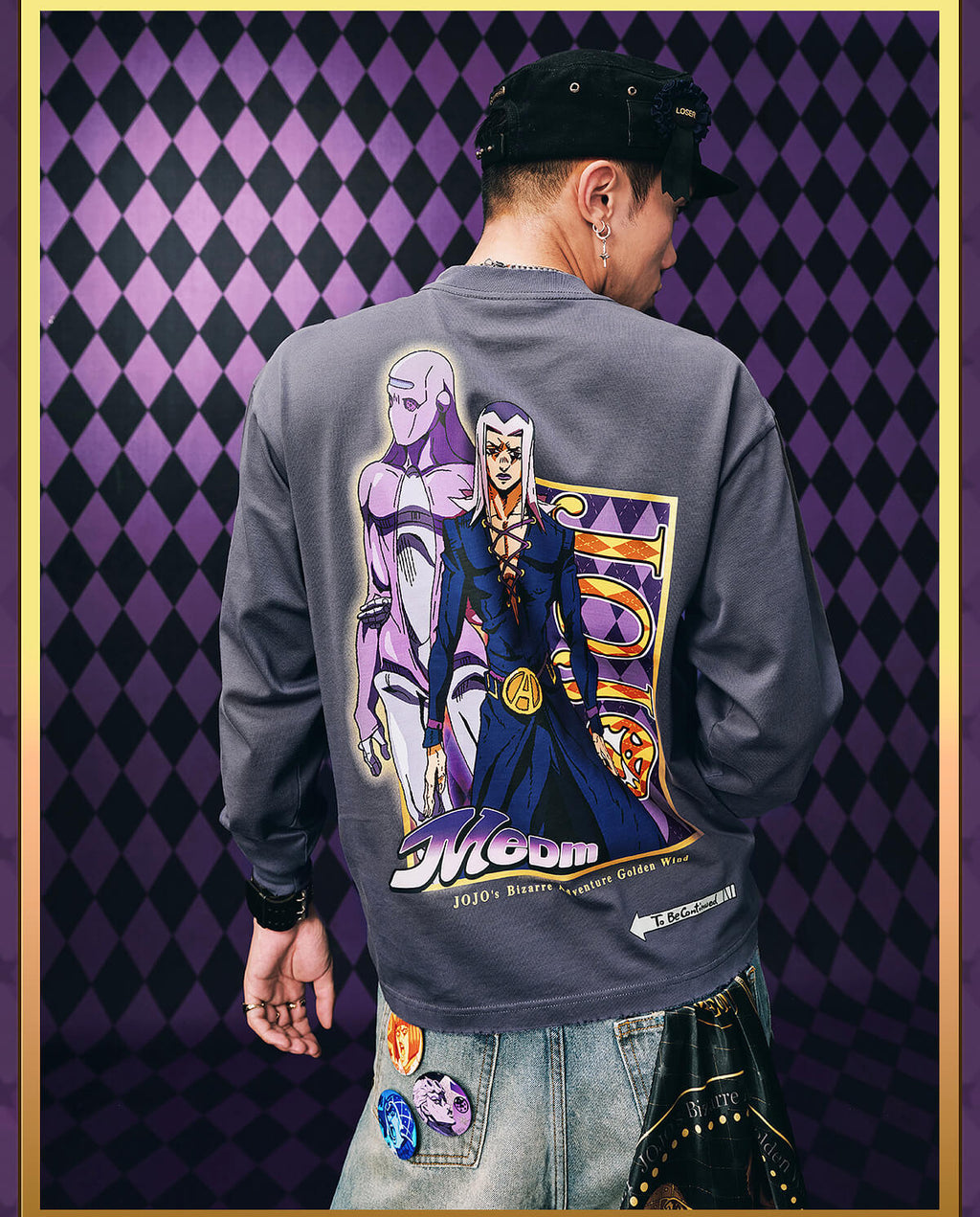 MEDM × JOJO Washed Distressed Character Print Long Sleeve Tee