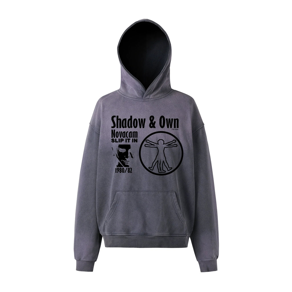 NOVACAM Washed Distressed Black Circle Hoodie