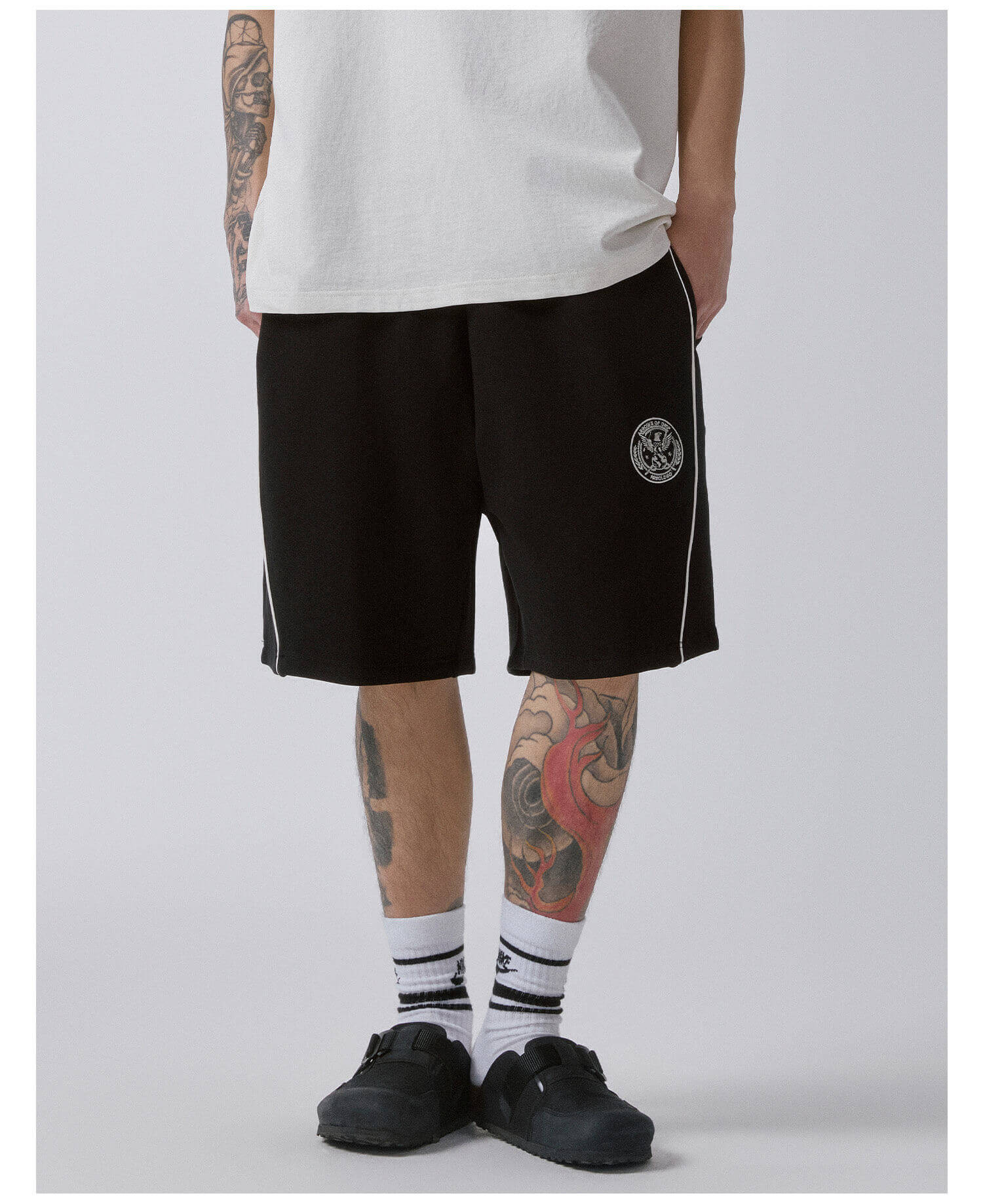 F2CE Badge Embroidered Side Stripe Sweat Shorts
