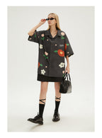 EMPTY REFERENCE Peach Flower Short Sleeve Shirt
