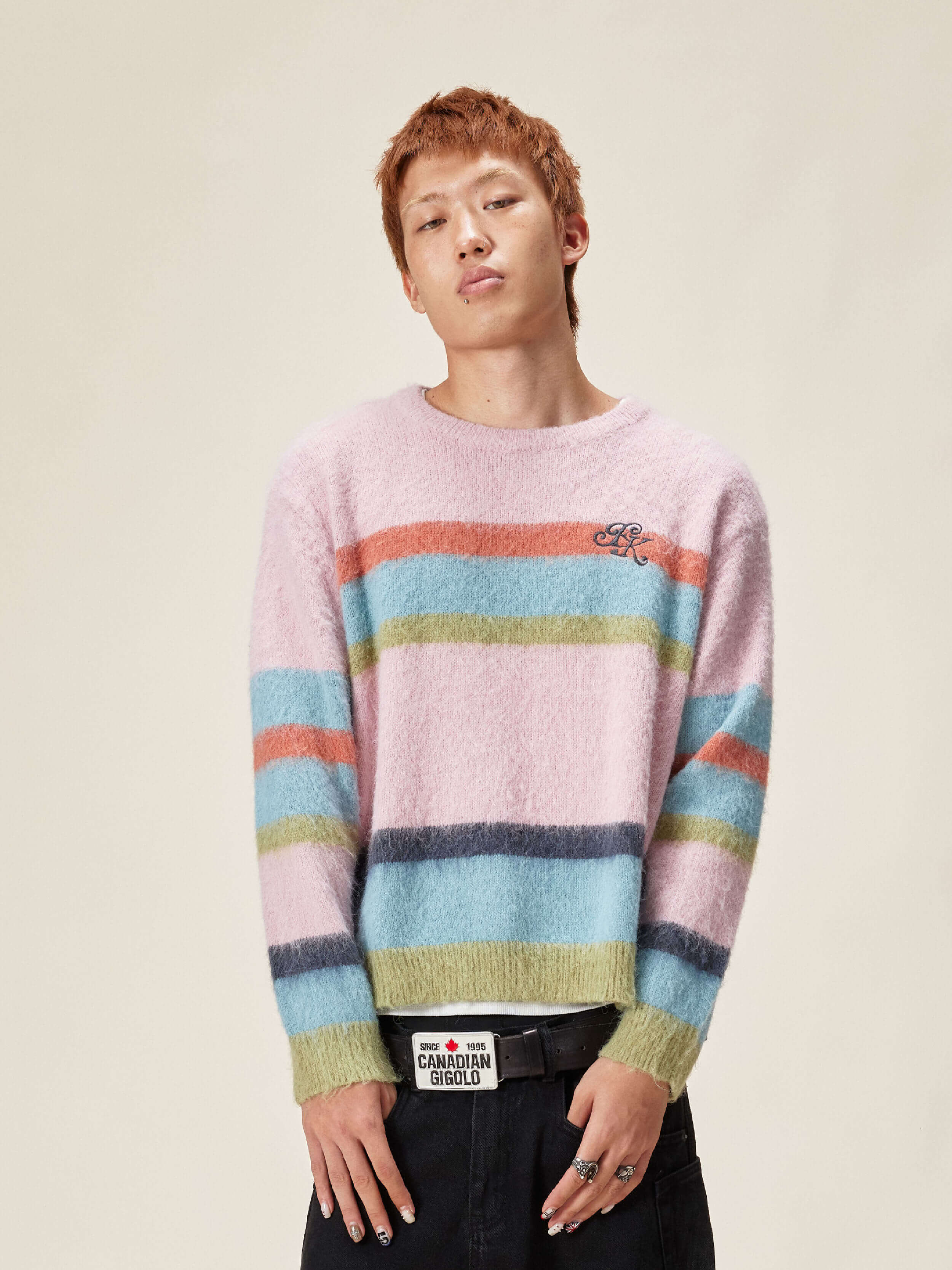 EVILKNIGHT(EK) Rainbow Striped Knit Sweater