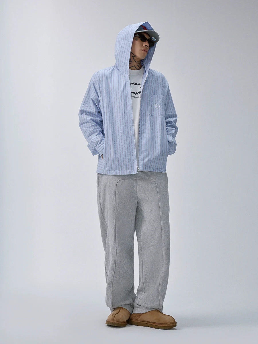 F2CE Striped Zip Up Hooded Shirt Jacket