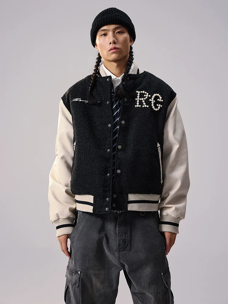Remedy RMD Pearl Embroidered Leather Varsity Jacket