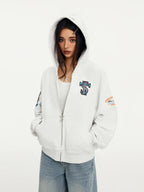 Small Town Kid Turquoise Studded Badge Embroidered Zip-Up Hoodie