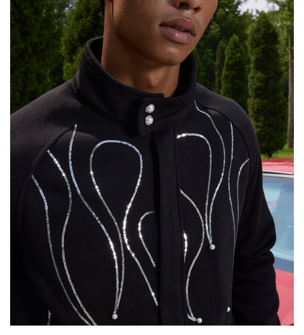 S45 Flame Sequin Wool Harrington Jacket