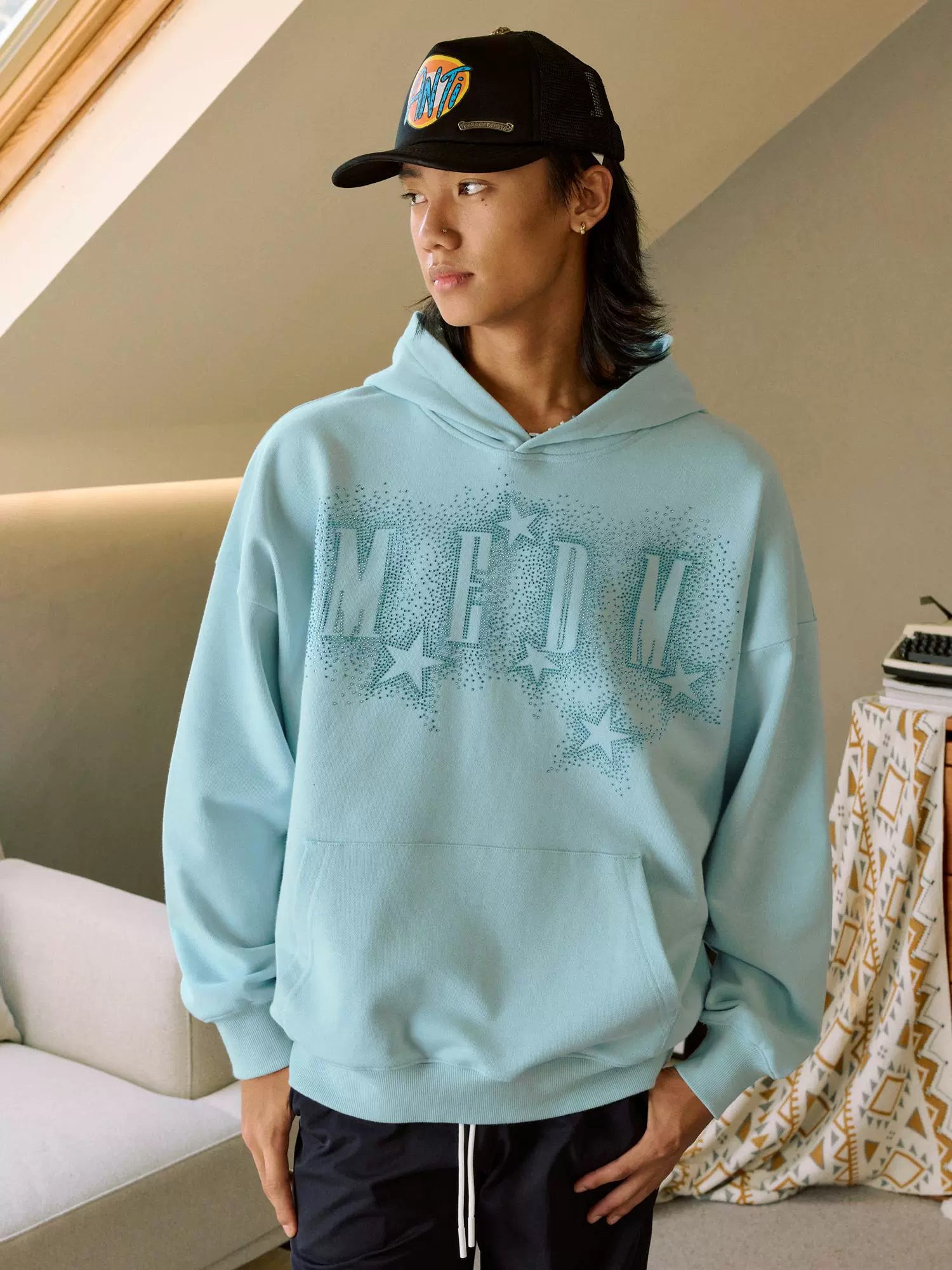 MEDM Rhinestone Star & Logo Hoodie