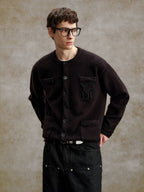 YADcrew Pearl Embellished Jacquard Knit Crew Neck Cardigan