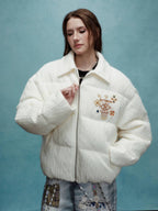 YADcrew x MEDM Cable Knit Pearl Embroidered Puffer Jacket